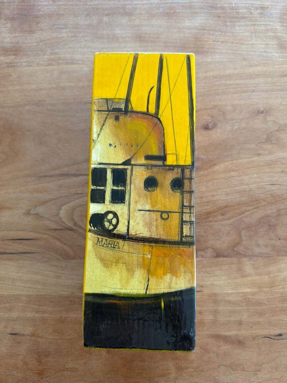 Irwin Mid-Century Modern Hand‎ Painted Wood Block Nautical Art Maria Boat